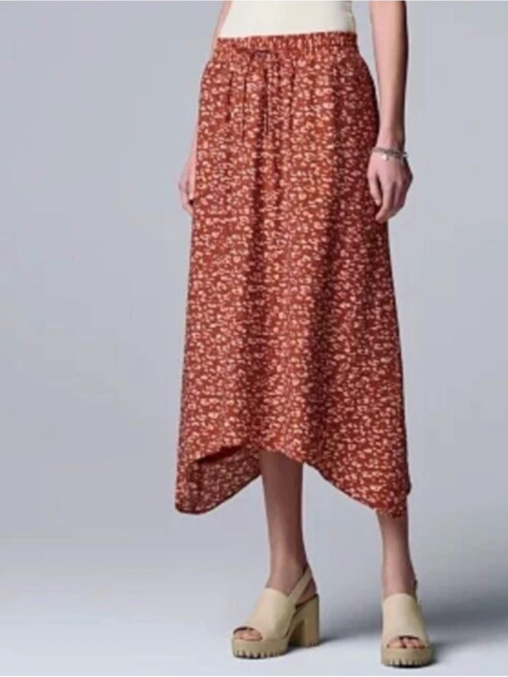 SIMPLY VERA VERA WANG Skirt Womens Size XSmall Midi Sharkbite Hem Boho Chic